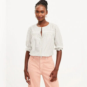 LOFT Shimmer Stripe Pintucked Blouse SZ MED